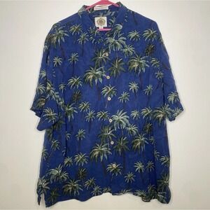 Paradise Collection 100% Silk Mens XXL Tropical Graphic Blue Hawaiian Shirt